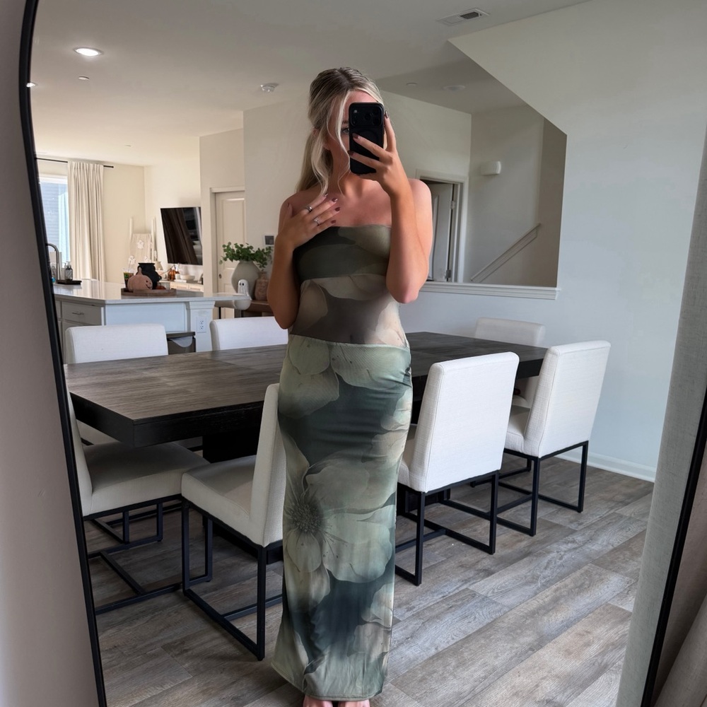 Blue Blush Strapless Floral Maxi Dress
